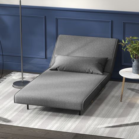 Fauteuil convertible 1 place, méridienne/canapé-lit 3 en 1, dossier réglable, coussins, revêtement en lin, 94 x 78 x 80 cm, gris (1/5)