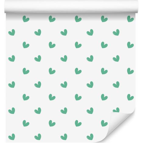 Papier peint Cœur Blanc, Menthe et Bleu Mer 50x1000 cm (1/5)