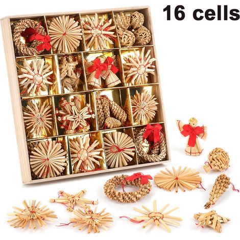 Pendentif De Noël En Paille De Blé - Artisanal Tissé À La Main - Idéal Pour Arbre De Noël Guirlande Ou Branchage - Lot De 6 (1/5)