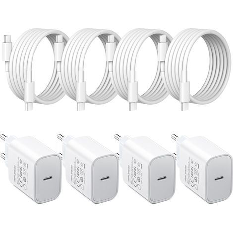 Lot de 4 câbles de Charge USB C 25 W - Chargeur Rapide PD3.0 - Prise Type C - 25 W - Chargeur Mural avec câble de 1.8 m - Compatible avec 16/15/14/13/12/11/S24/S23/S22 (1/5)