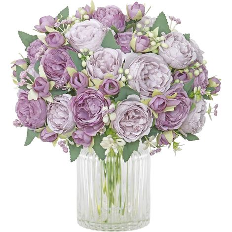 Lot de 2 bouquets de pivoines artificielles en soie pour fête de mariage, centre de table, décoration d'intérieur (mélange de violets) (1/5)