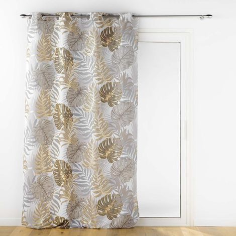 Douceur D'Intérieur – Rideau à œillets 140 x 280 cm polyester métallisé – Motif végétal doré – Prêt à poser pour décoration intérieure (1/4)