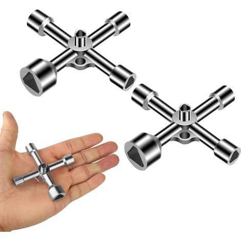 Lot de 2 clés triangulaires 4 voies multifonctions pour armoires électriques, chauffage, purge et compteurs de gaz, robuste et pratique. (1/5)