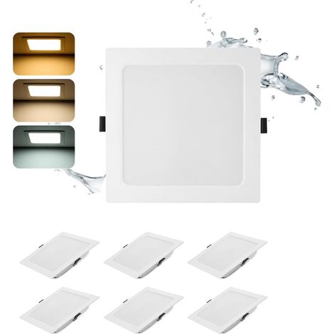 Lot de 6 Spot LED Encastrable, Carré, 16W, IP44, 3000K-6000K, Trou 145-160mm, Pour Salle de Bain