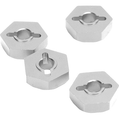 Satz mit 4 12-mm-Sechskant-Radnabenadaptern aus Aluminiumlegierung mit Achsen für TRAXXAS 1/16 RC-Car-Teile (Silber) (1/5)