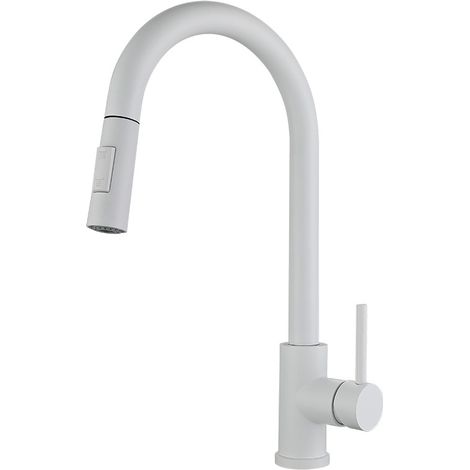 Grifo de cocina extraíble, antisalpicaduras, giratorio 360°, diseño ligero, blanco (1/3)