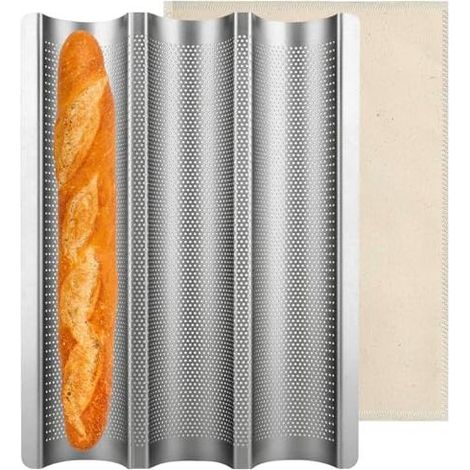 Moule à baguette – Plaque de cuisson pour 3 baguettes – Moule à pain – 38,5 x 28,5 cm (1/4)