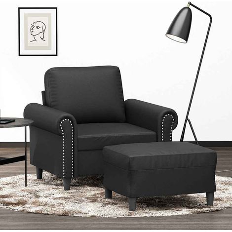 Fauteuil avec repose-pieds noir en similicuir, ensemble 2 pièces - PANGIVO (1/5)