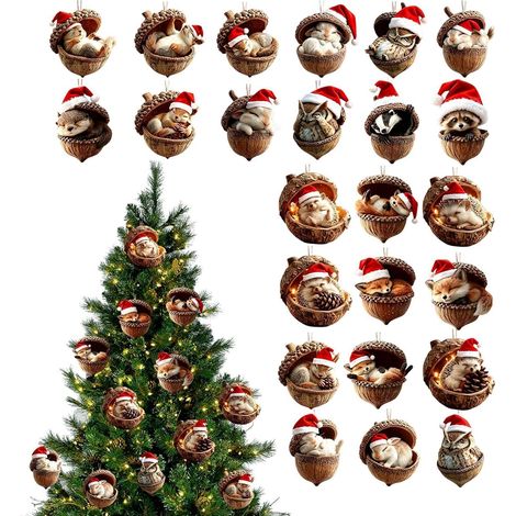 Calendrier de l'Avent 2026 Animaux de la Forêt Glands, 24 ornements en acrylique à suspendre, décoration de sapin (1/5)