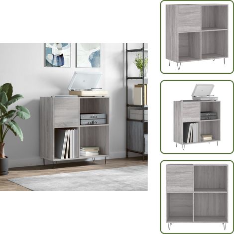 Armoire à disques sonoma gris 84,5x38x89 cm bois d'ingénierie - Meuble À Disques - Armoire À Vinyle - Rangement Disque Vinyle - Étagère Musique - Support Tourni Table