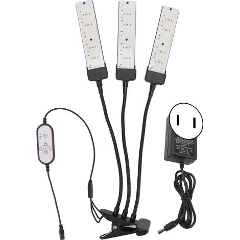 Lampe croissance LED clip – col cygne – spectre complet 3 têtes – minuterie – plantes succulentes – 100-240V – prise US