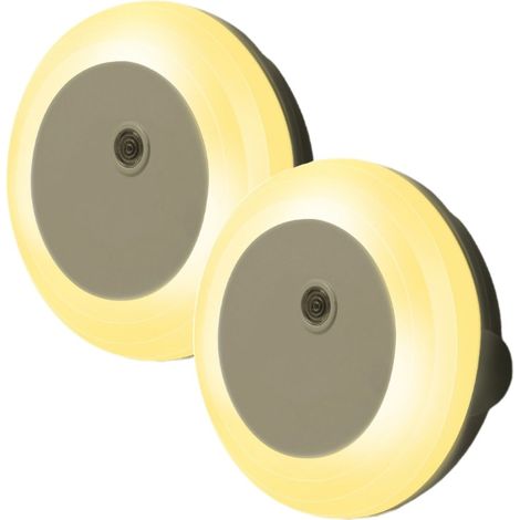 Veilleuse secteur avec capteur de lumière, lot de 2, blanc chaud 2W, variateur rotatif à intensité variable, LED enfichable pour couloirs et chambres (1/4)
