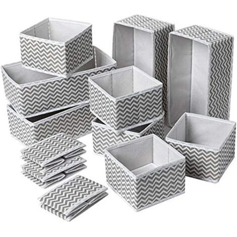 BUNTHAUS (12 Pièces,Gris) Lot de 12 Organisateur de Tiroir Pliable Non tissé pour sous vètements, Soutien Gorges, Cravates, Chaussettes Boîte de Rangement à Compartiment Gain de Place (1/5)