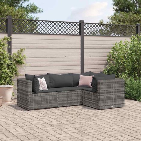 4-tlg. Garten-Lounge-Set mit Kissen Grau Poly Rattan vidaXL (1/5)