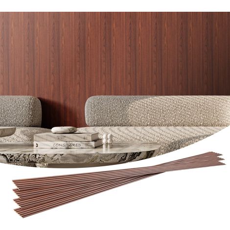 Panneau Mural Lattes, 2450x166 mm, Panneaux Acoustiques WPC pour Mur et Plafond, Lot de 8, Effet Faux Bois, Réduction du Bruit, pour Décoration Intérieur Moderne Élégante, Couleur Noyer Noir (1/5)