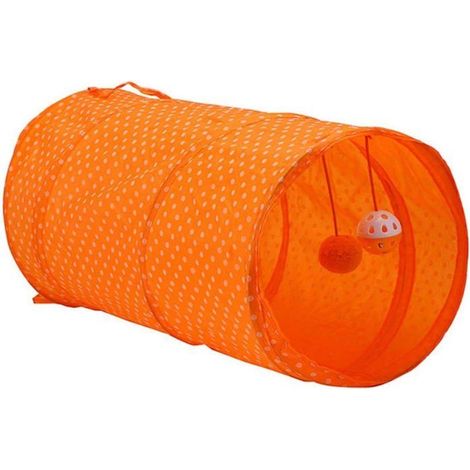 Tunnel Pliable Orange pour Chats et Chiens - Jouet Interactif d’Entraînement Intérieur Extérieur 80x40 cm (1/5)