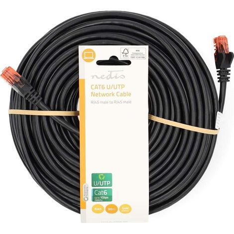 Nedis CAT6-Netzwerkkabel / RJ45 Stecker / RJ45 Stecker / U/UTP / 30.0 m / Rund / PVC / Schwarz / Label