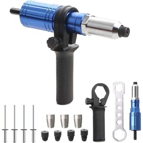 CHOYCLIT Nietpistolen-Adapter: HOMURY Nietwerkzeug mit 2,4/3,2/4,8/4,8 mm Nietkopf und 100 Nieten, Akku-Nietpistolen-Set für Bohrschrauber, Akkuschrauber (blau) (1/5)