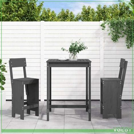 Ensemble de bar de jardin - FAFEICY - 3157795 - Bois de pin massif - Gris - 3 pièces (1 table, 2 tabourets) (1/5)