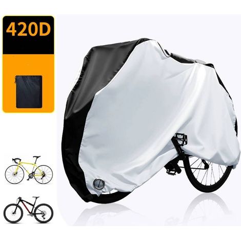 Funda impermeable para bicicleta 420D - Funda para bicicleta para todo tipo de clima - Funda para bicicleta resistente al sol - Funda impermeable y cortavientos para bicicleta de montaña - Plata/Negro