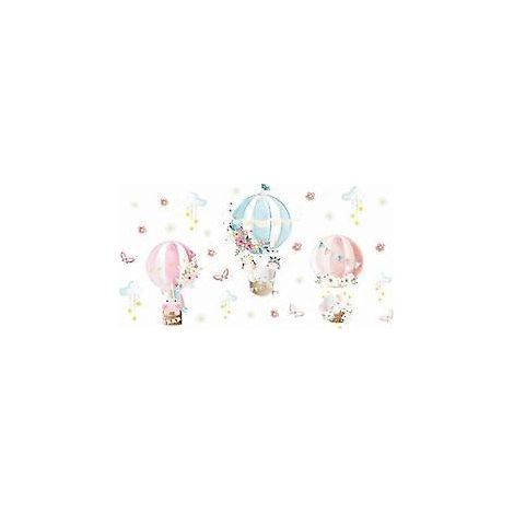 Ein Set Wandaufkleber mit Tiermotiven: Heißluftballon, Wolke, Blume, Elefant – perfekt für die Wanddekoration im Kinderzimmer