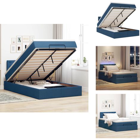 Lit ottoman avec matelas et LED bleu 120x190 cm tissu - Lit Ottoman - Lits Ottomans - Cadre De Lit - Cadre De Lit Avec Rangement (1/5)