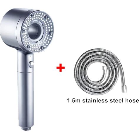 (Kit de flexible bleu clair) Pommeau de douche réglable 5 jets, grand débit, filtre, mitigeur haute pression pour économie d'eau, accessoires de salle de bain (1/5)