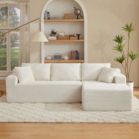 Canapé d’angle modulable en tissu respirant avec coussins amovibles, blanc (1/5)