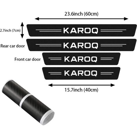(4 pièces) Autocollants anti-rayures en fibre de carbone pour seuils de porte avant et arrière de voiture,bandes de protection pour logo Skoda KAROQ (1/2)