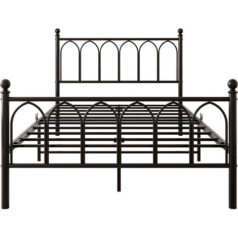 Cadre de lit en métal 120x200cm avec tête et pied de lit vintage, station de charge USB, cadre de lit LED, support à lattes en acier robuste, espace de rangement sous le lit, sans sommier tapissier re (1/5)