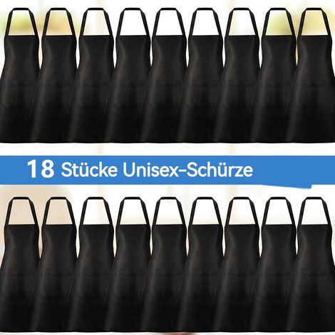 Lot de 18 tabliers de cuisine, tabliers à 2 poches, tabliers à bavette pour la cuisine, le barbecue, la peinture, la cuisson, blancs, pour hommes et femmes, 60 x 70 cm (1/5)