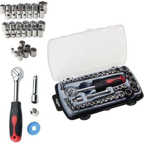 40 Pièces Ensembles D'outils à Main Kit D'outils de Réparation de Voiture Ensemble D'outils Mécaniques Boîte pour la Maison Jeu de Clés à Douille Kit de Tournevis à Cliquet (1/5)