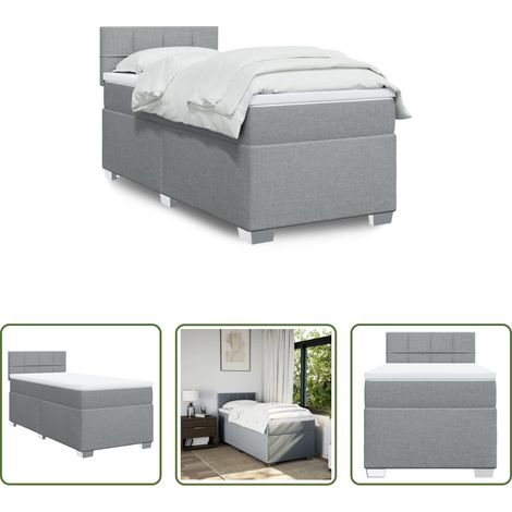 vidaXL Surmatelas -  Sommier à lattes de lit avec matelas Gris clair 90x200 cm Tissu (1/5)
