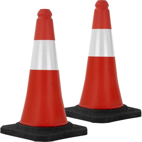 ECD Germany 2 Stück Verkehrskegel Pylone 51 cm, Rot-Weiß, Leitkegel mit schwerem Fuß, Verkehrsleitkegel mit weißen reflektierenden Streifen, Warnleitkegel Warnkegel Verkehrshütchen Markierungskegel