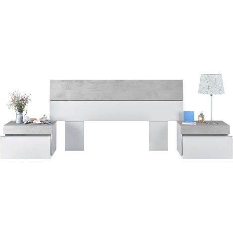Cabecero + 2 mesitas modelo Tekkan acabado cemento/blanco artik. (1/3)