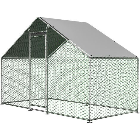 Pollaio/recinto per polli 3x1,5x2 m con serratura di sicurezza e telo in PE impermeabile, recinto metallico per piccoli animali come polli, conigli e altri piccoli animali (1/5)
