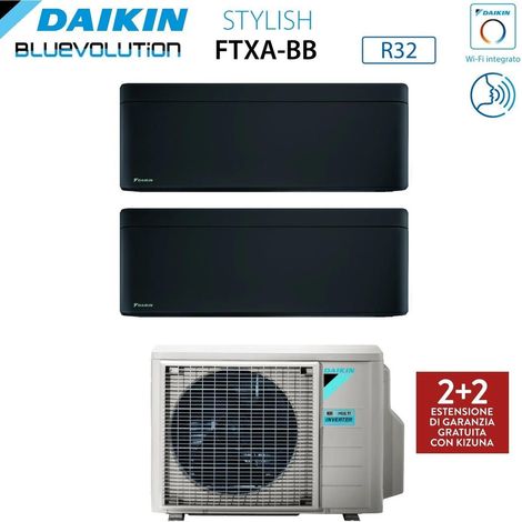 Daikin Bluevolution Dual Split Inverter-Klimagerät Serie STYLISH TOTAL BLACK 9+18 mit 2MXM50A R-32 Wi-Fi Integrated 9000+18000 Farbe Schwarz Italienische Garantie