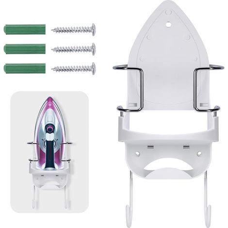 Wall-mounted iron rack universal ironing board hanger, household electric iron rack, heat-resistant hanging accessories for laundry rooms, homes, hotels, offices, and storage. (1/5)