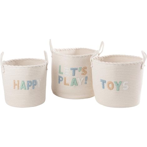 Lot de 3 Paniers Enfant "Lenard" 41cm Blanc & Bleu (1/5)