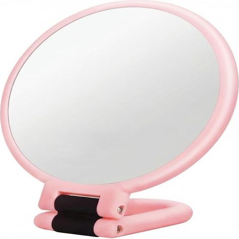 Miroir De Maquillage Double Face, Grossissement 50x Et 1x, Miroir À Main Pliable Avec Support Mural Pour Voyage Et Bureau, Rose (1/5)