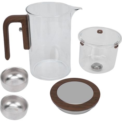 Théière en verre avec infuseur, séparation magnétique, 600ml, poignée bois, 2 tasses incluses (1/5)