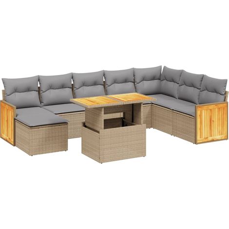 Maison Exclusive - Set Divano da Giardino 9 pz con Cuscini Beige in Polyrattan (1/3)