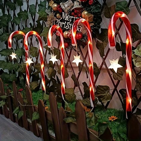 Lumières de Noël au pouvoir solaire, décorations de fête extérieures étanches IP65, un ensemble de 5 cannes avec ornements d'étoiles, adaptées à l'écl (1/5)