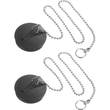 Bouchon d'évier - Bouchon de baignoire - avec chaînette (Chrome) 40 cm - 2 pièces - universel - caoutchouc - Bouchon de vidange - Bouchon de bonde - Bouchon d'évier - Bouchon d'évier - Bouchon d'évier (1/5)