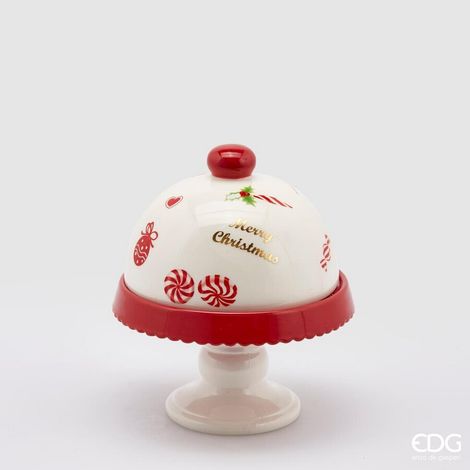 EDG Enzo De Gasperi Alzata Natale Decori con Cupola H 21 Cm D 18 Cm Verde Rosso