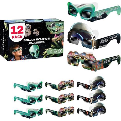 Galaxium Lot de 12 Lunettes d'Observation de l'Éclipse Solaire 2026 pour Garçons et Filles Certifiées ISO 12312-2 Sécurité Solaire