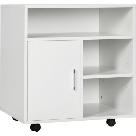 Mobiletto Porta Stampante con Ripiani Aperti e Armadietto 60x50x65.5cm in Legno Bianco (1/5)