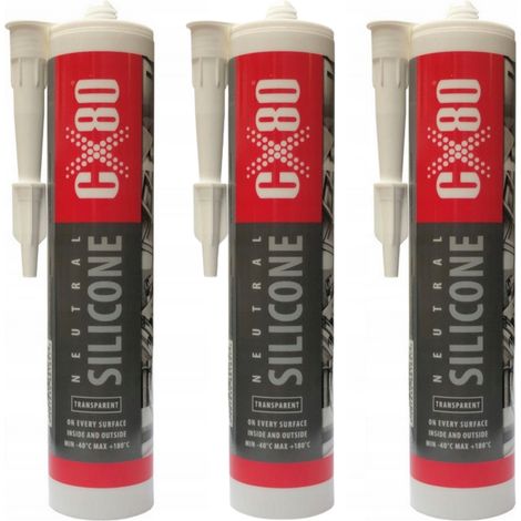 CX80 Silicona de construcción neutra para hormigón, madera, incolora, 300 ml x 3 (1/2)