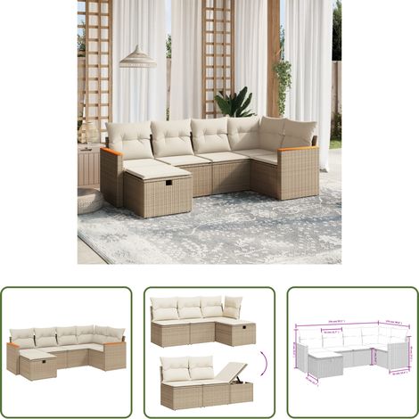 Gartensessel - 6-tlg. Garten-Sofagarnitur mit Kissen Beige Poly Rattan (1/5)