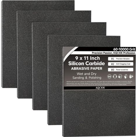 Lot de 12 feuilles de papier abrasif à grain 80 - 22,9 x 27,9 cm - Dos flexible importé - Abrasif en carbure de silicium noir - Pour le travail du bois, l'automobile (1/5)